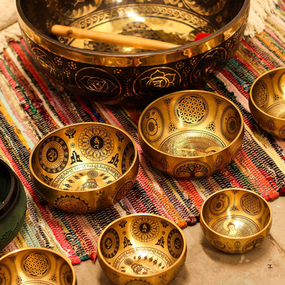 Pure Brass Etched Yogi - Set of 4 - Approx 3.85kg