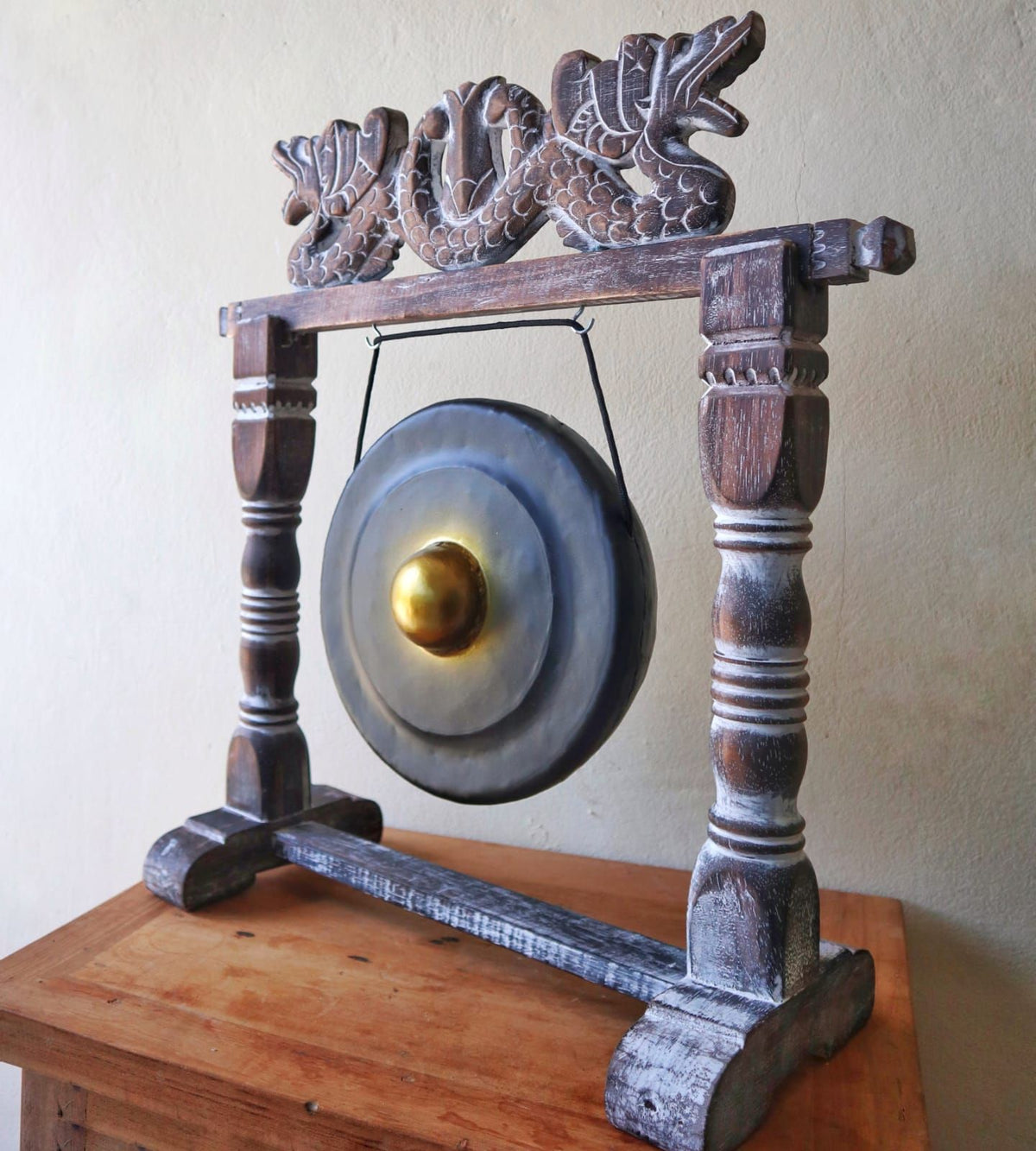 Gong de Guérison 25cm Noir sur Stand Sculpté Bali – photo 3