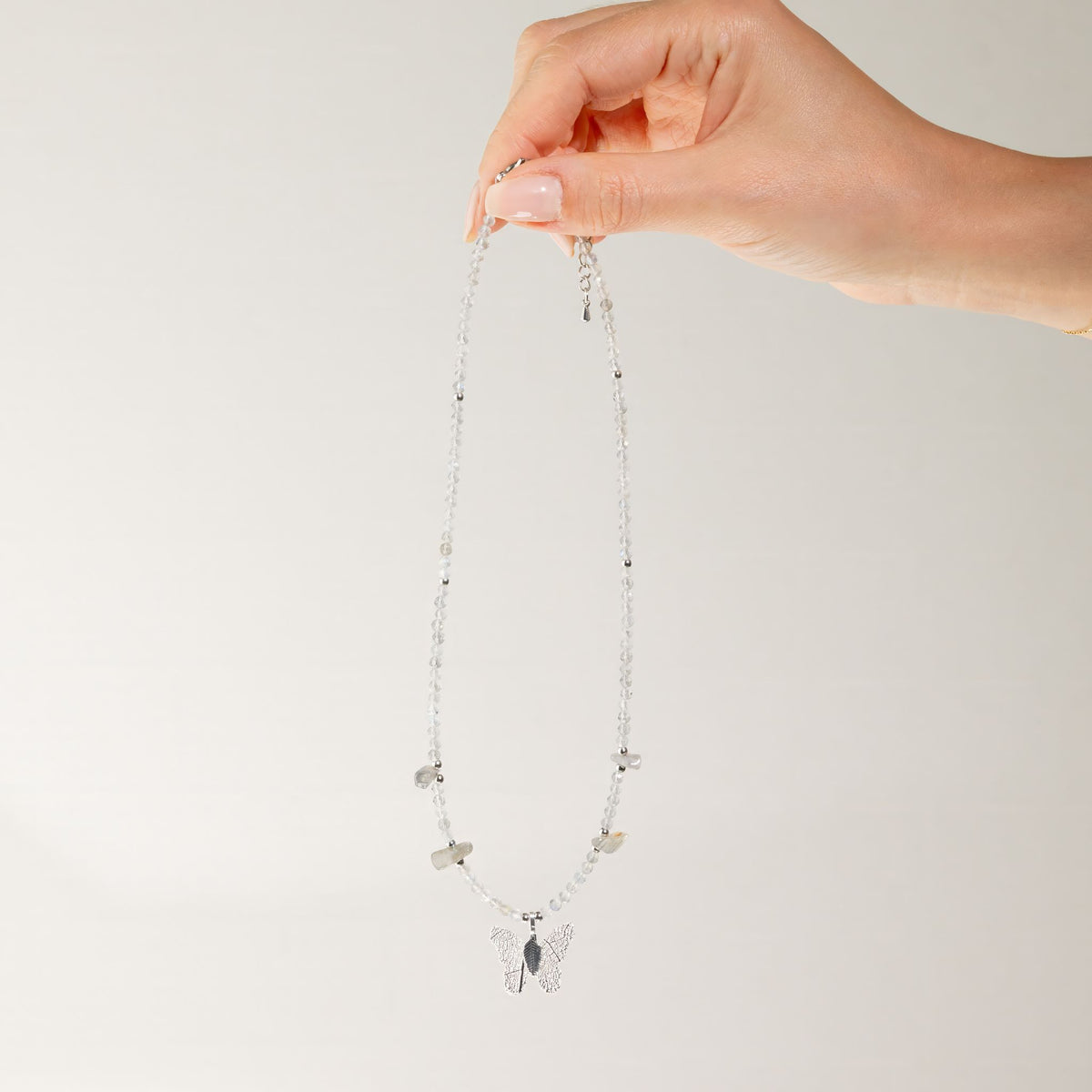 Collier Labradorite — Papillon en Feuille Véritable Argentée - photo 5