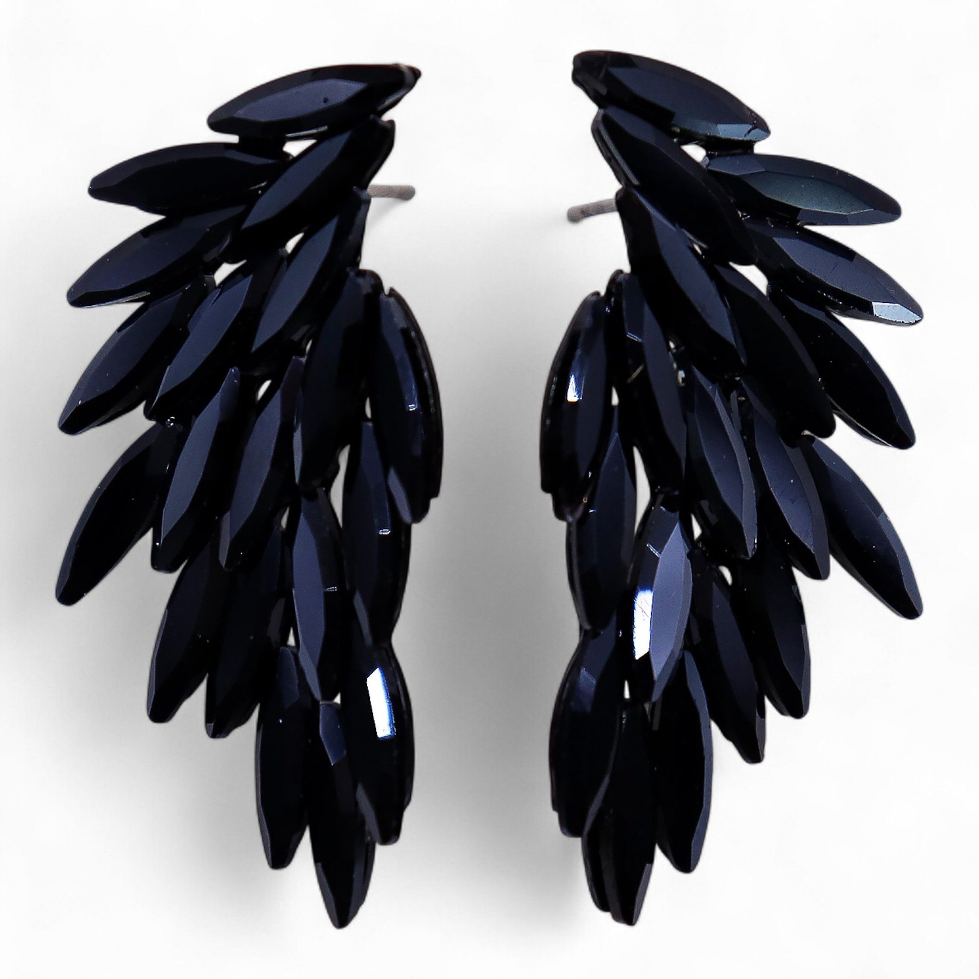 Boucles d'Oreilles Ailes d'Ange Verre Noir - Vintage Mystique