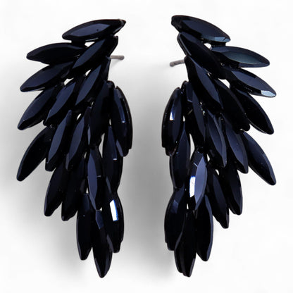 Boucles d'Oreilles Ailes d'Ange Verre Noir - Vintage Mystique