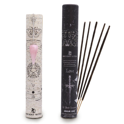 Coffret Encens Amour + Pendule Quartz Rose & Carte de Divination