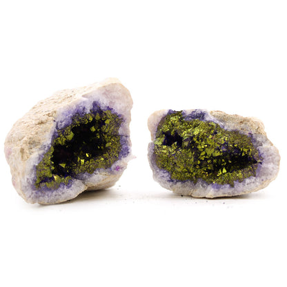 Géode Calcite Naturelle Violette & Dorée — Cristaux Peints