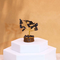 Mini Gemstone Trees On Wood Base - Black Agate (15 stones)