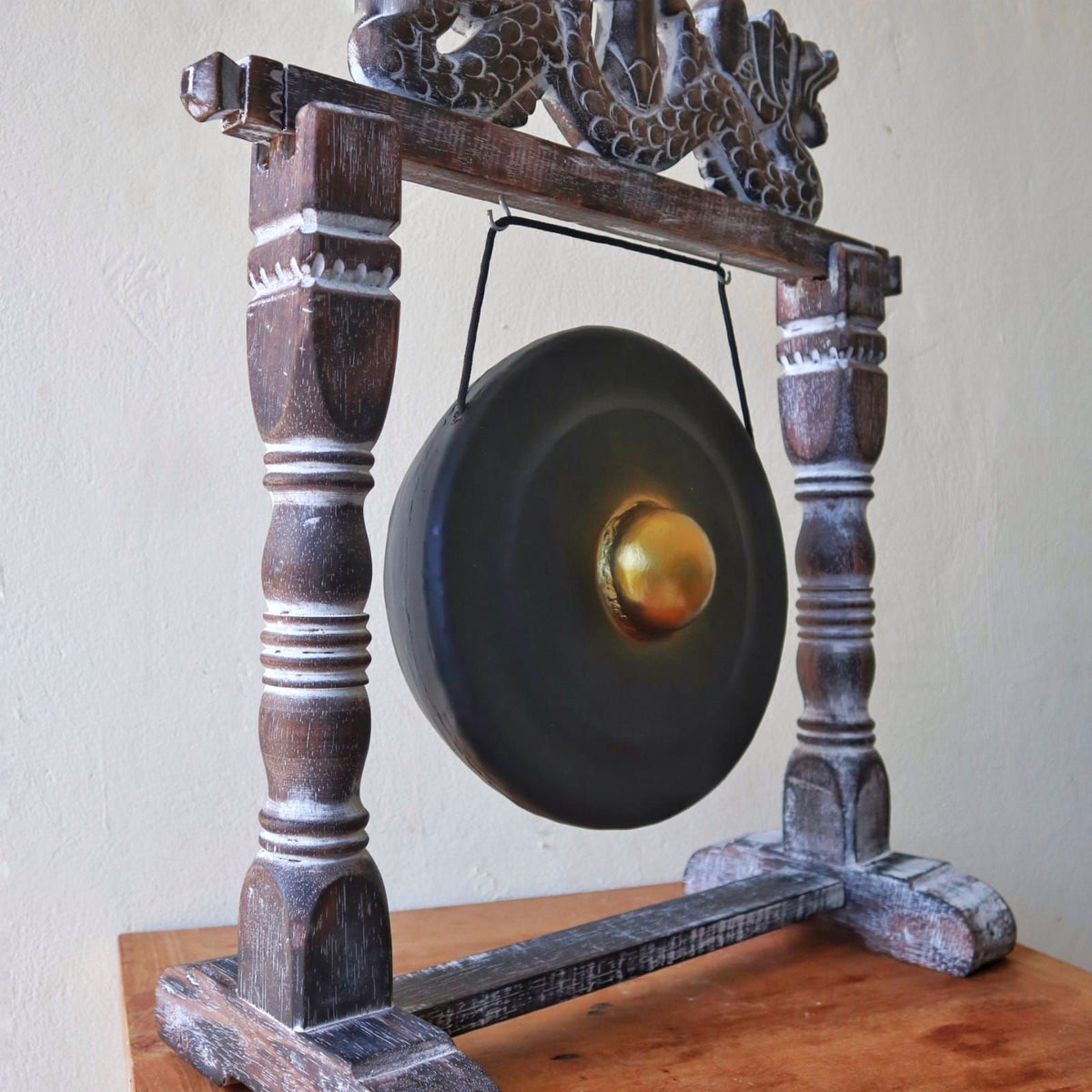 Gong de Guérison 25cm Noir sur Stand Sculpté Bali – photo 10