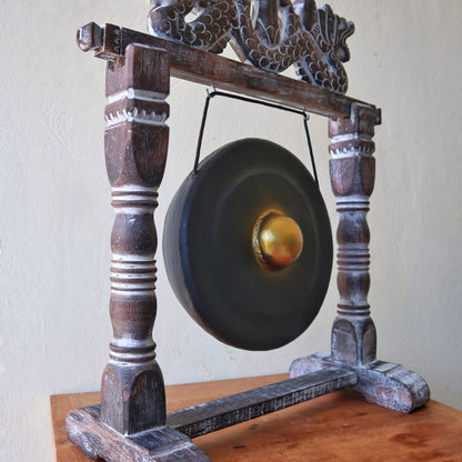 Gong de Guérison 25cm Noir sur Stand Sculpté Bali – photo 10