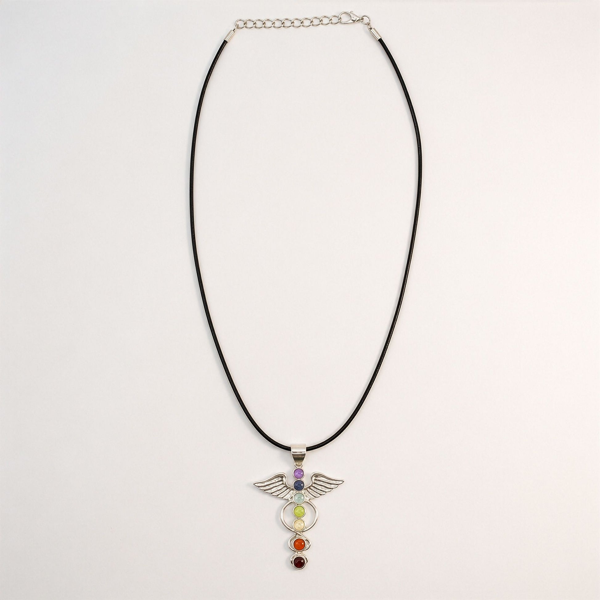 Pendentif Ailes d'Ange 7 Chakras - Argenté Pierres Colorées