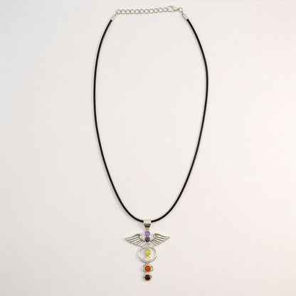 Pendentif Ailes d'Ange 7 Chakras - Argenté Pierres Colorées