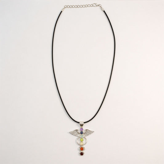 Pendentif Ailes d'Ange 7 Chakras - Argenté Pierres Colorées