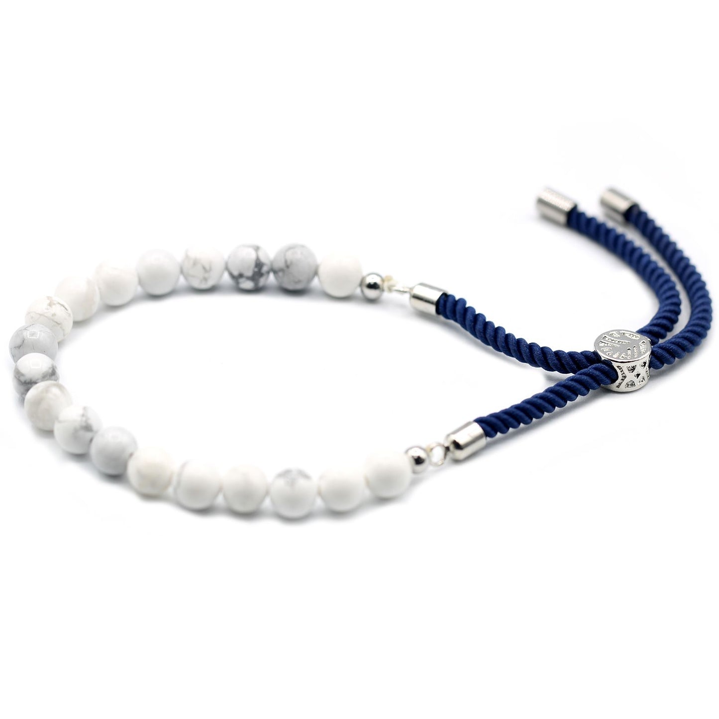Bracelet Howlite Blanche - Cordon Marine Ajustable