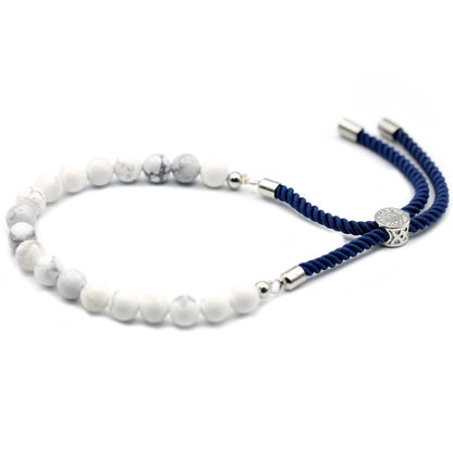 Bracelet Howlite Blanche - Cordon Marine Ajustable