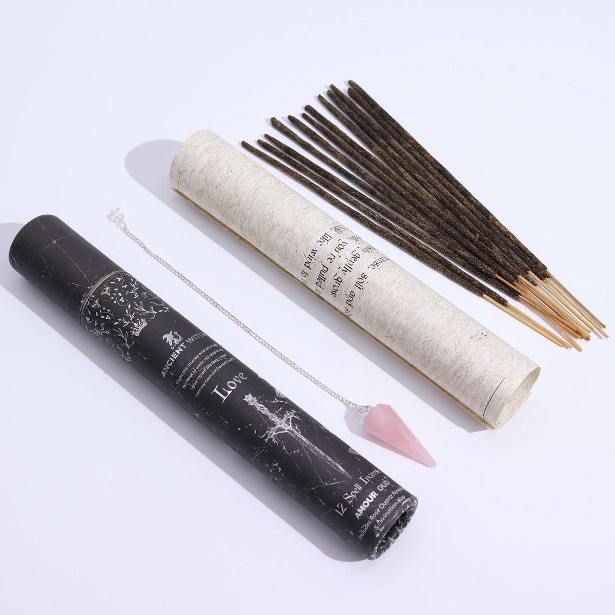 Coffret Encens Amour + Pendule Quartz Rose & Carte de Divination – photo 2
