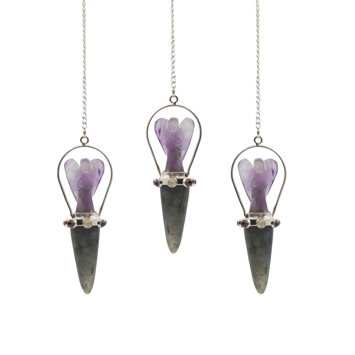 Pendule ange deux pièces en labradorite et améthyste