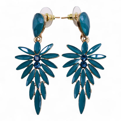 Boucles d'Oreilles Longues Verre Teal - Forêt & Nature
