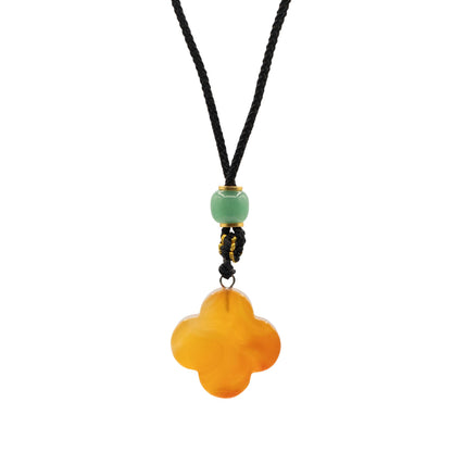 Pendentif sur cordon - Trèfle - Jade Rouge