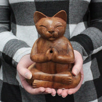 Brûleur d'Encens Chat Yoga - Bois Sculpté Main – photo 3
