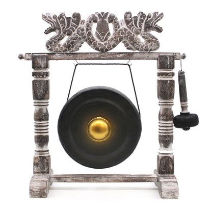 Gong de Guérison 25cm Noir sur Stand Sculpté Bali