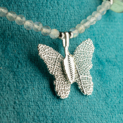 Collier Labradorite — Papillon en Feuille Véritable Argentée - photo 3