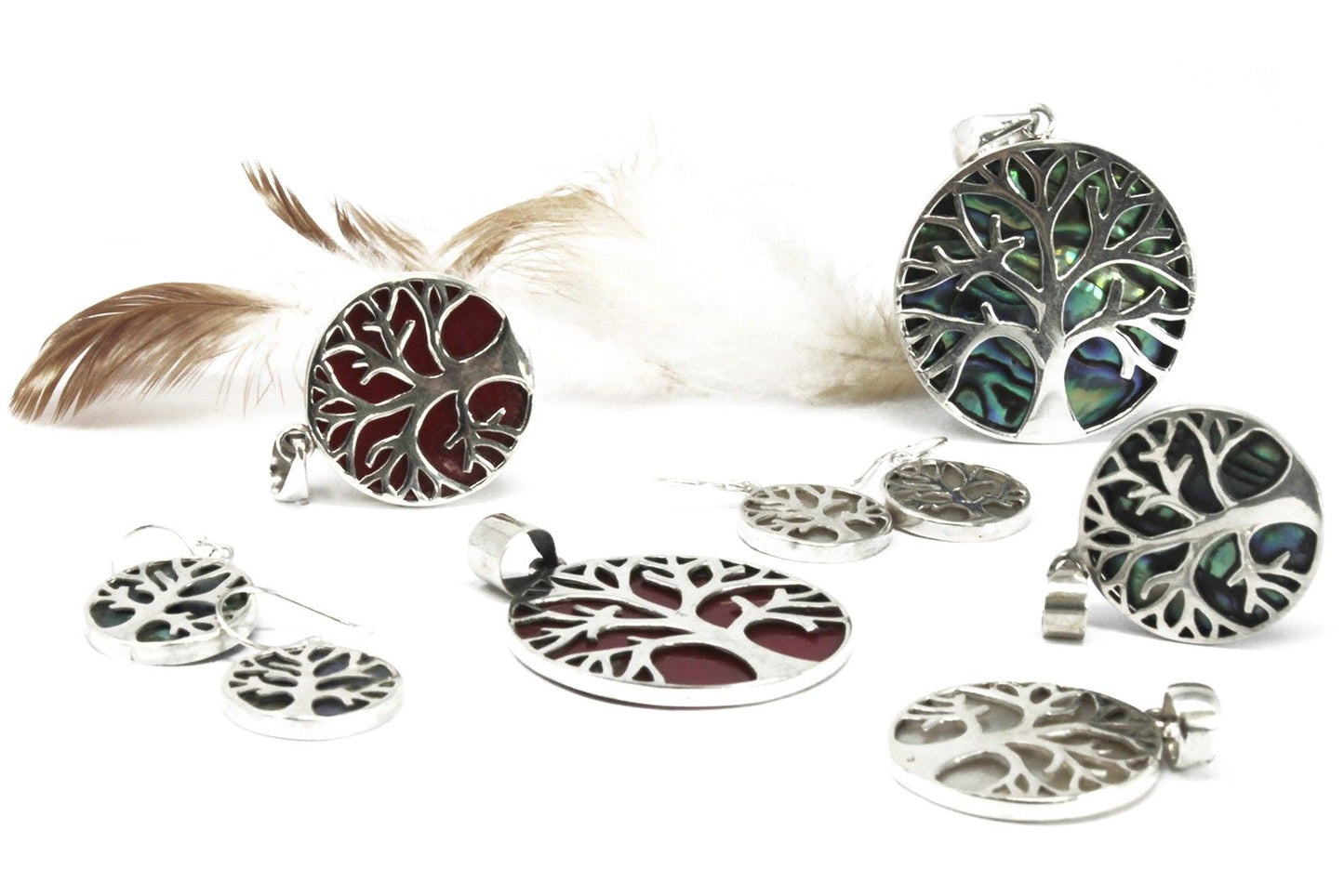Tree of Life Silver Pendent 22mm - Abalone