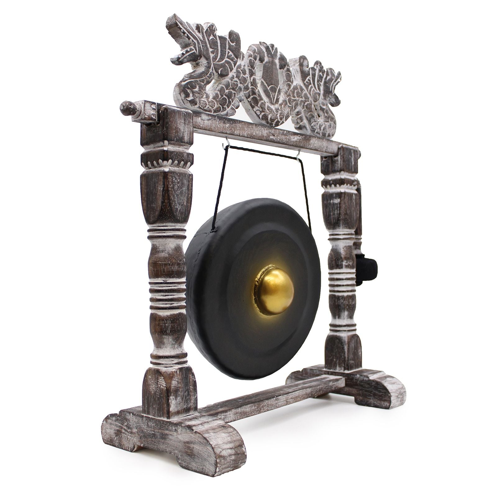 Gong de Guérison 25cm Noir sur Stand Sculpté Bali – photo 4