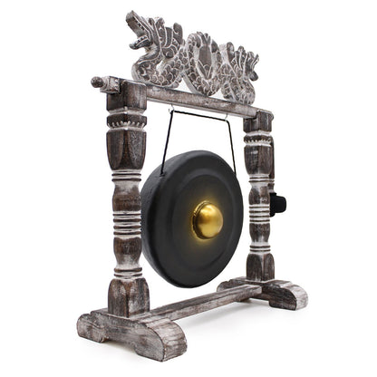 Gong de Guérison 25cm Noir sur Stand Sculpté Bali – photo 4