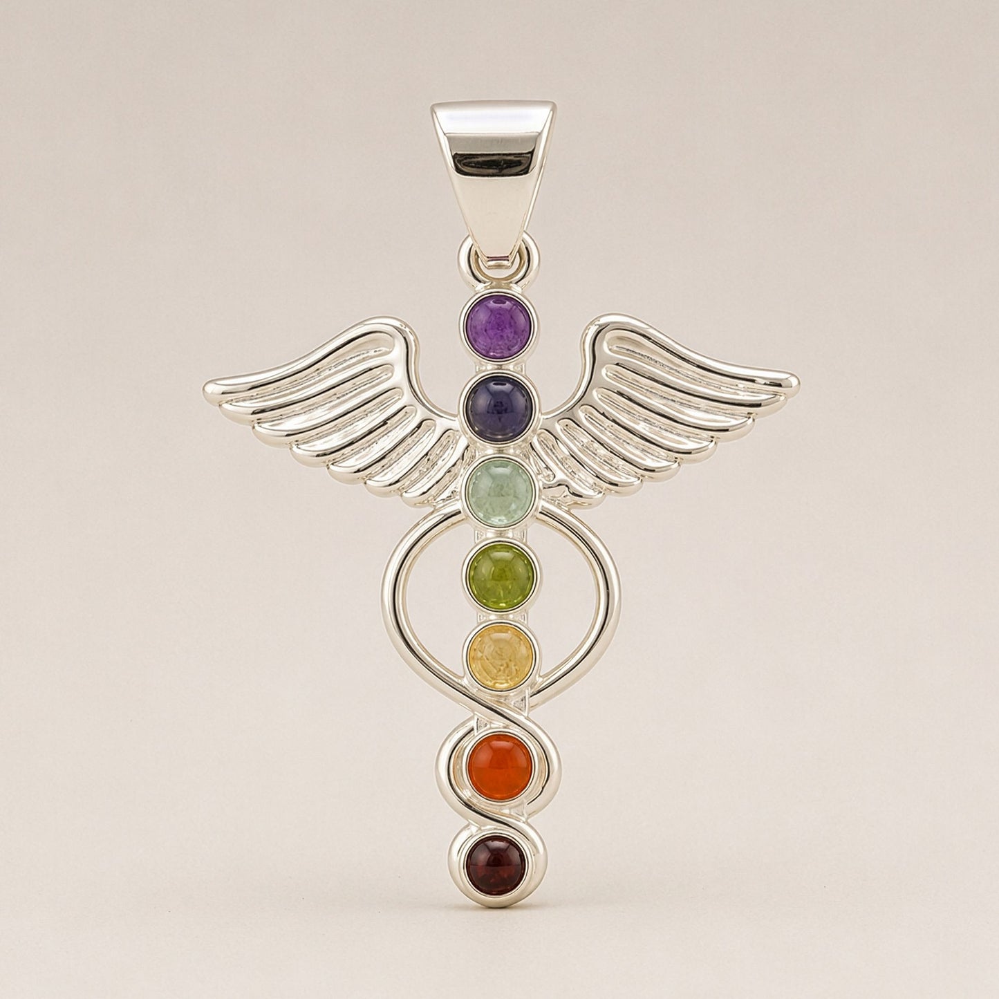 Pendentif Ailes d'Ange 7 Chakras - Argenté Pierres Colorées