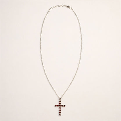 Pendentif Croix Argentée - Pierres Rouge Grenat