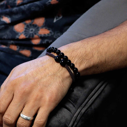 Bracelet double énergie - Agate Noire