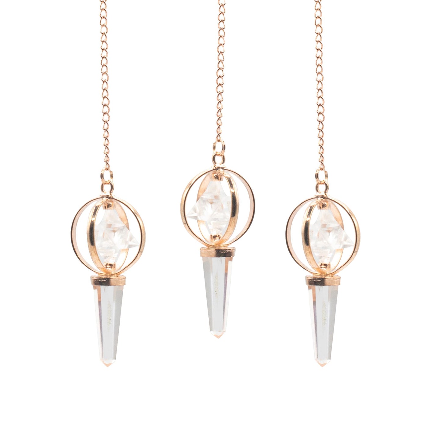 Pendule Merkaba tournante en Cristal de roche et cuivre