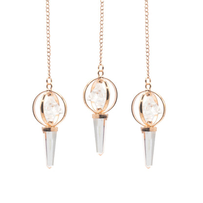 Pendule Merkaba tournante en Cristal de roche et cuivre
