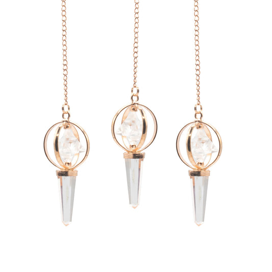 Pendule Merkaba tournante en Cristal de roche et cuivre