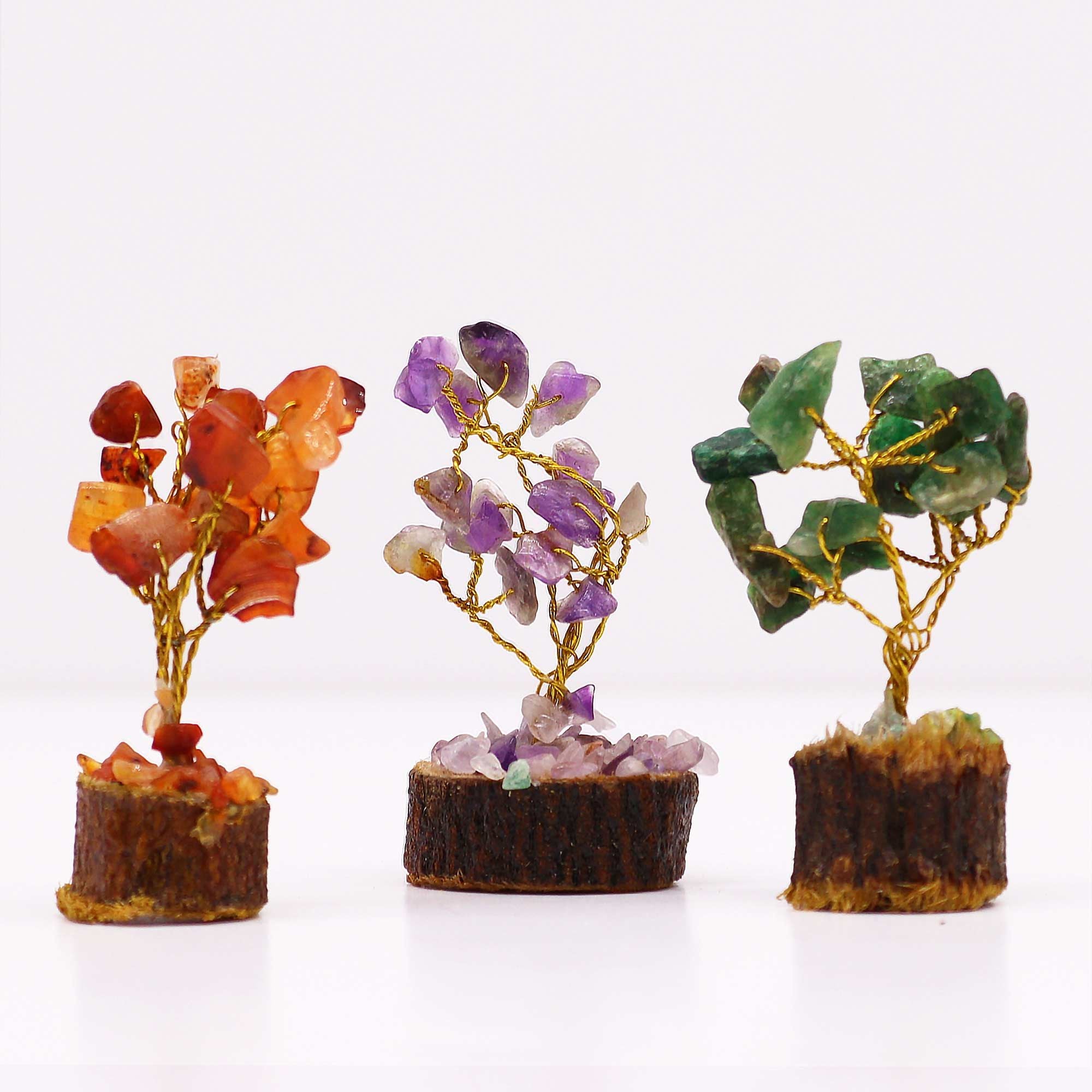 Box of 12 Mini Gemstone Trees On Wood Base - Assorted Mix (15 stones)