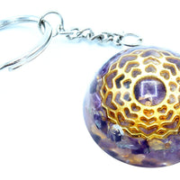 Orgonite Power Keyring - Amethyst Mandala Hearts