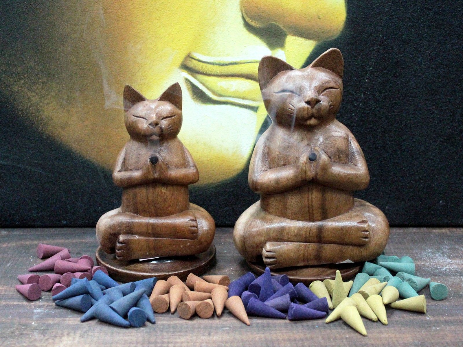 Brûleur d'Encens Chat Yoga - Bois Sculpté Main – photo 4