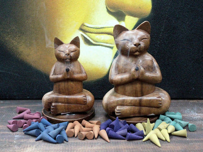 Brûleur d'Encens Chat Yoga - Bois Sculpté Main – photo 4