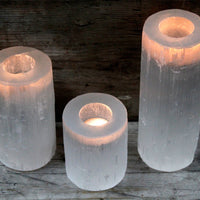 Selenite Cylinder Candle Holder - 20 cm