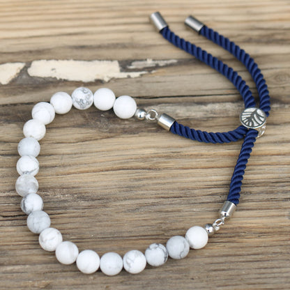 Bracelet Howlite Blanche - Cordon Marine Ajustable – photo 4