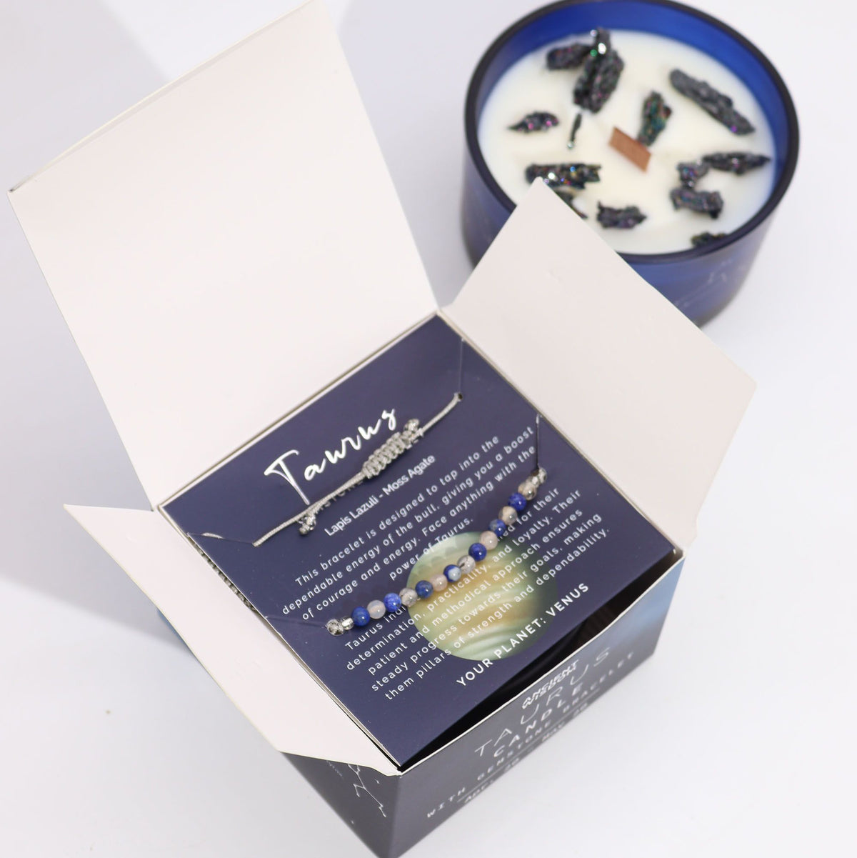 Bougie Zodiaque Taureau — Bracelet Lapis Lazuli & Agate Mousse - photo 3