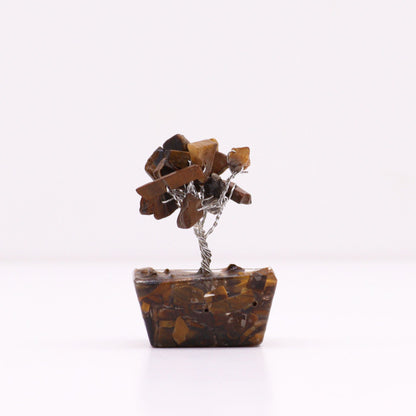 Mini Arbre de Gemmes Œil de Tigre - Socle Orgonite (15 pierres)