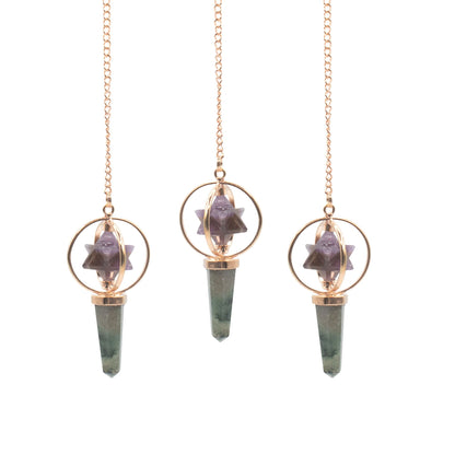 Pendule Merkaba tournante en Améthyste et Labradorite