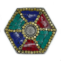 Porte-Encens Hexagonal Tibétain - Cônes & Bâtons Artisanal