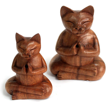 Brûleur d'Encens Chat Yoga - Bois Sculpté Main – photo 5