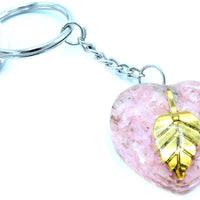 Orgonite Power Keyring - Rose Quartz Heearts Golden Leaf