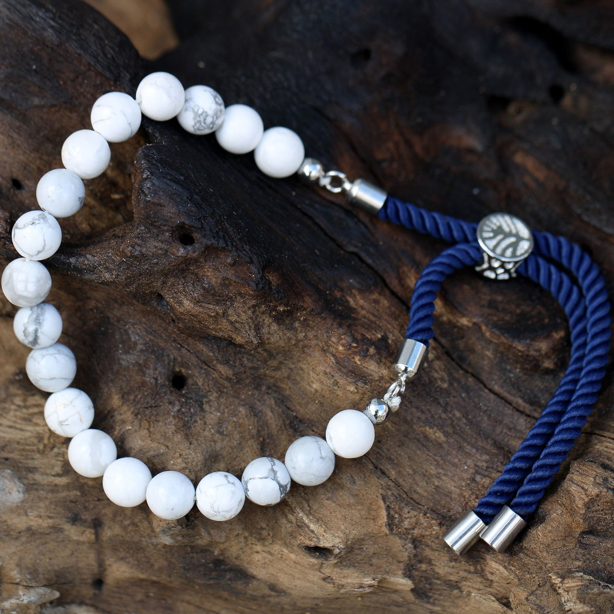 Bracelet Howlite Blanche - Cordon Marine Ajustable – photo 5