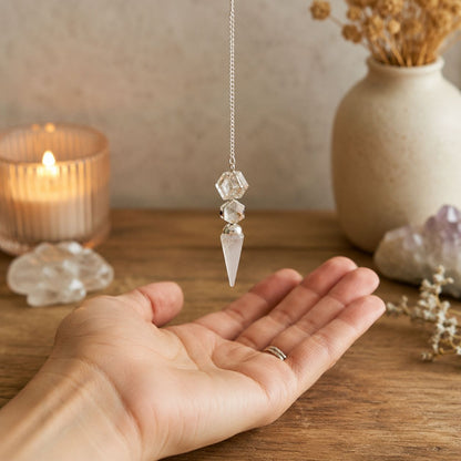 Pendule trois pièces facette en cristal de roche