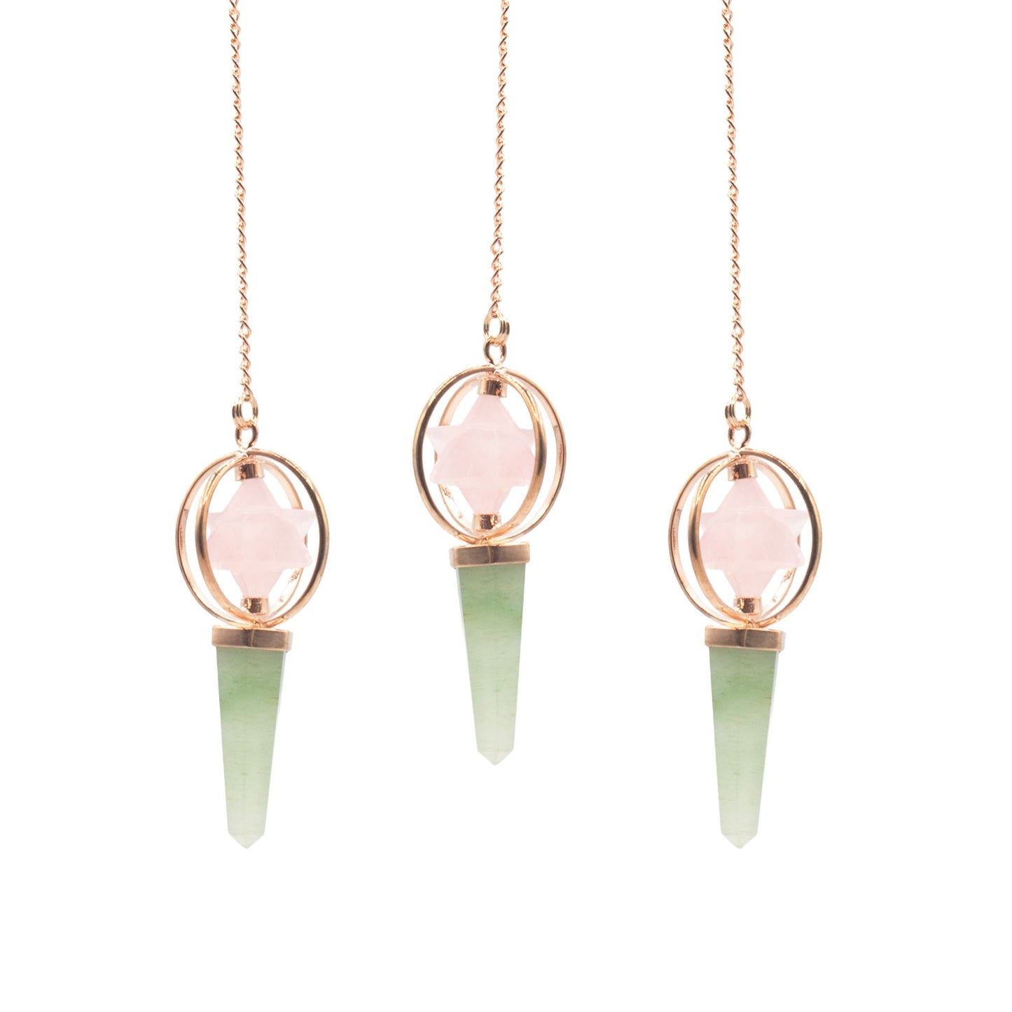 Pendule Merkaba tournante en Quartz rose et Aventurine verte