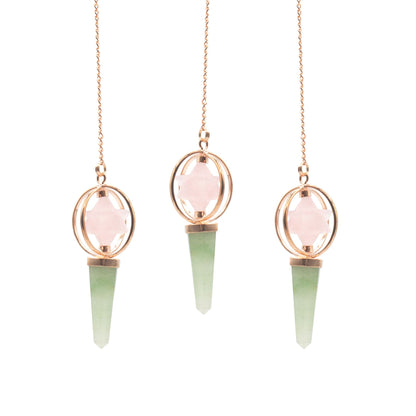 Pendule Merkaba tournante en Quartz rose et Aventurine verte
