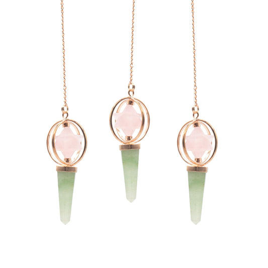 Pendule Merkaba tournante en Quartz rose et Aventurine verte