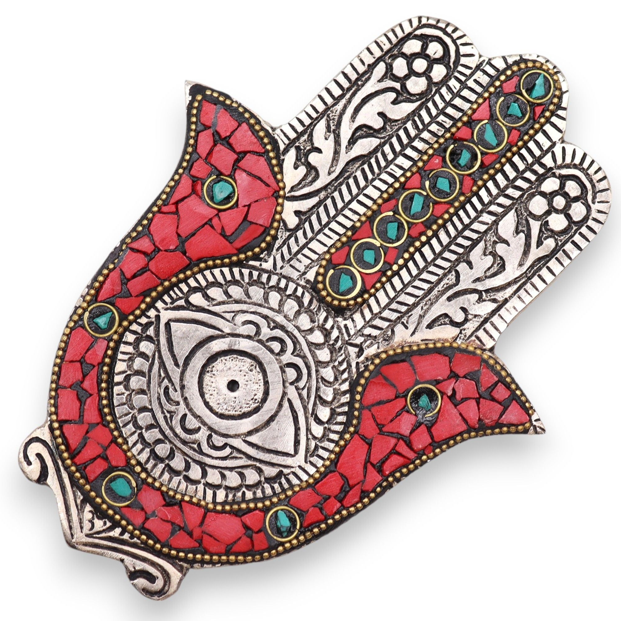 Porte-encens Hamsa Bicolore Rouge & Vert 13cm