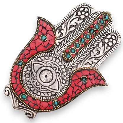 Porte-encens Hamsa Bicolore Rouge & Vert 13cm